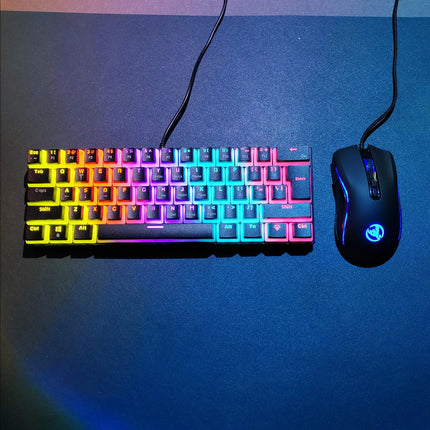 Teclado y ratón mecánicos con cable, iluminación RGB, color negro, ergonómicos, compactos