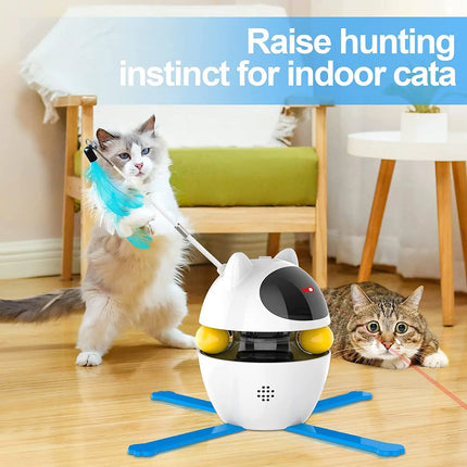 Jouet interactif 3 en 1 pour chat avec laser et plumes, avec boule de suivi automatique et hauteur réglable