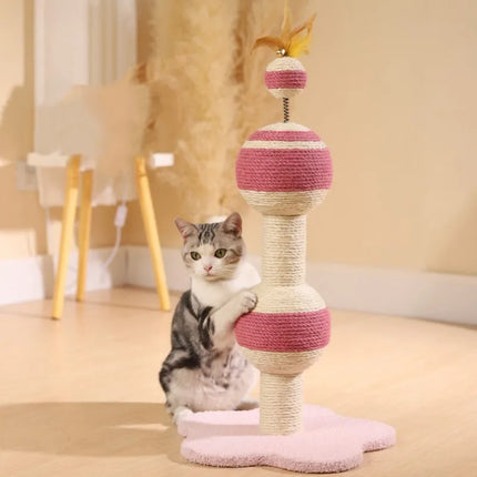 Cadre d'escalade pour chat en sisal avec plumes et jouet à ressort