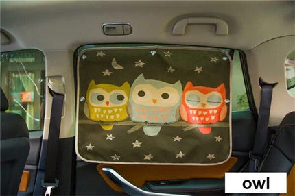 Cute Cartoon Linen Car Sun Shade Curtain for Windshield and Side Windows - 70cm x 50cm - Wnkrs