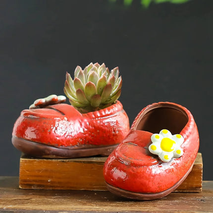 Encantador jarrón de cerámica con forma de bota para suculentas y flores