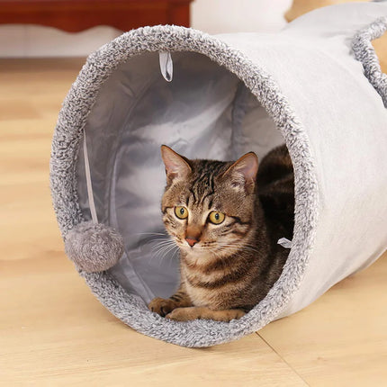 Túnel plegable para gatos con gamuza arrugada y orificio para mirar: escondite portátil para gatos