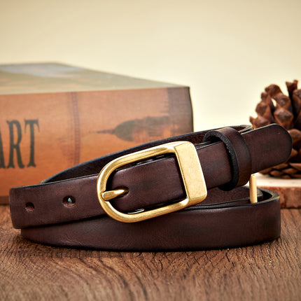 Ceinture fine en cuir véritable de 1,8 cm pour femme avec boucle en cuivre