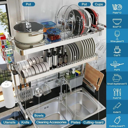 Adjustable 3-Tier Stainless Steel Over The Sink Dish Drying Rack - Wnkrs