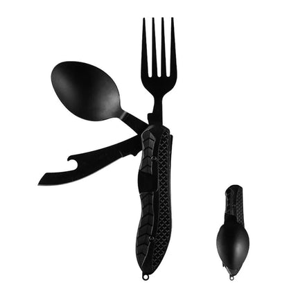 Stainless Steel 4-in-1 Camping Utensil Set: Foldable Spoon, Fork, Knife, Bottle Opener - Wnkrs