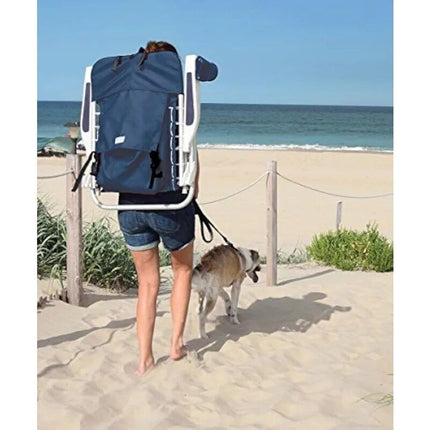 Portable Navy 4-Position Lace-Up Folding Beach Chair with Backpack Straps - Wnkrs