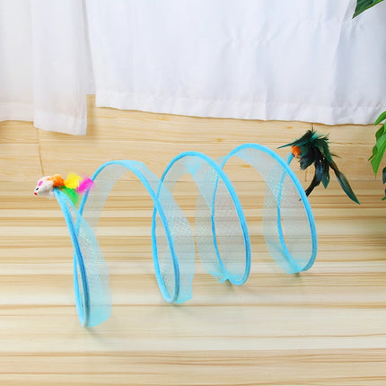 Túnel interactivo plegable para gatos con juguetes de plumas y ratón