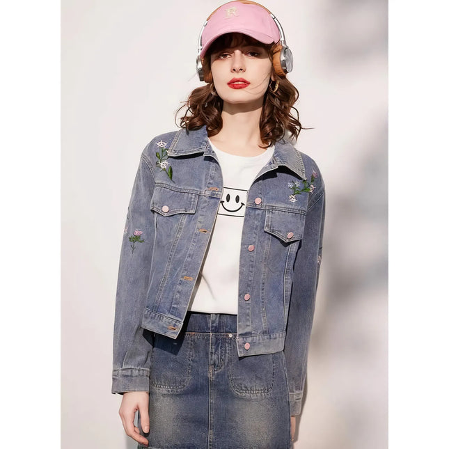 Veste en jean brodée douce pour femme