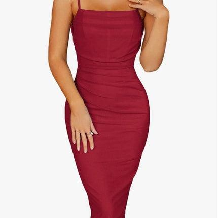 Sexy Mesh Fishbone Pleated Backless Sling Dress