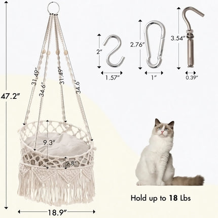 Lit suspendu pour chat Boho pour dormir, jouer et se prélasser