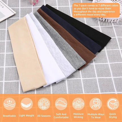 7-Piece Fashion Solid Color Soft Elastic Headbands for Yoga, Sports & Everyday Use