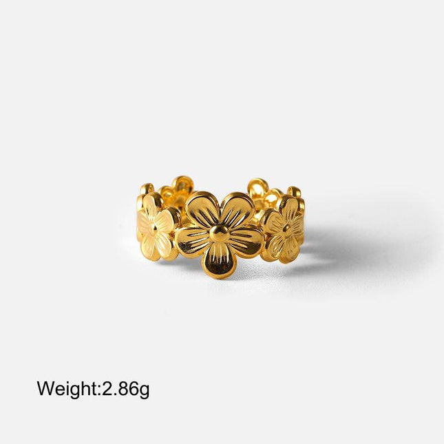 Chic 18K Gold-Plated Stainless Steel Adjustable Flower Ring