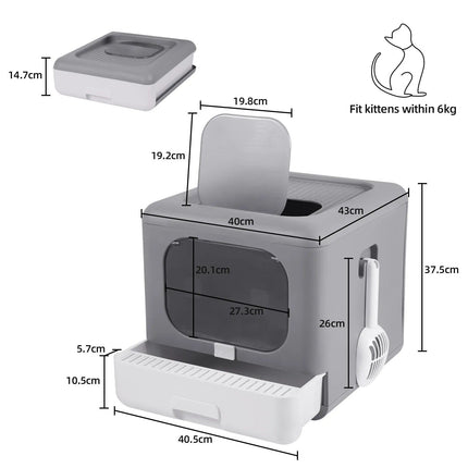 Foldable Top-Entry Cat Litter Box with Odor-Control Filter & Scoop Drawer - Wnkrs