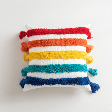 Bag Haircut Moroccan Style Cotton Canvas Tufted Rainbow Geometric Stripe Pillowcase Model Home Sofa Cushion Cover - Wnkrs