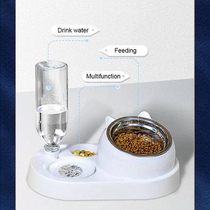 Distributeur d'eau et de nourriture pour chats et petits chiens en acier inoxydable incliné à 16°