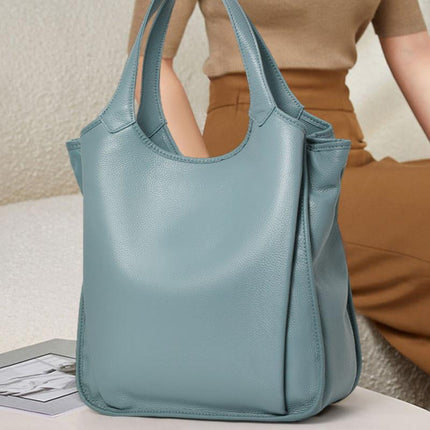 Sac fourre-tout en cuir véritable de grande capacité - Sac à main à bandoulière minimaliste en cuir de vache