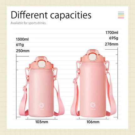 Bouteille isotherme en acier inoxydable de grande capacité avec paille – Bouteille isotherme chaude et froide pour salle de sport