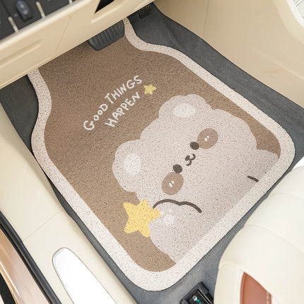 Tapis de sol de voiture en fil de fer avec dessin animé d'ours mignon - Tapis de protection avant et arrière