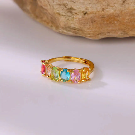 Multicolor Zircon Rings for Women - Gold Color Stainless Steel