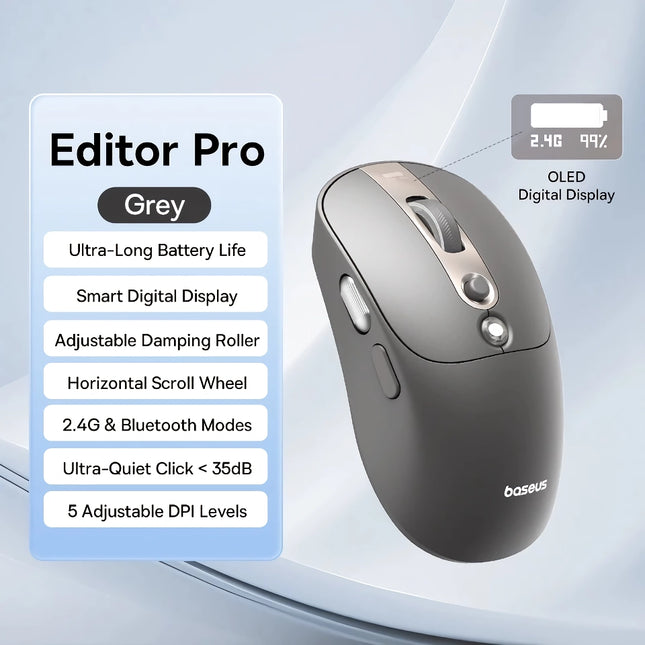 Rechargeable Wireless Bluetooth Mouse with OLED Display - Ergonomic Dual Mode Design