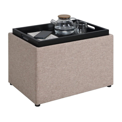 Tan Fabric Storage Ottoman with Reversible Tray - Wnkrs