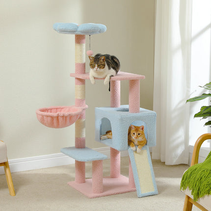 Árbol para gatos de varios niveles con postes rascadores y hamaca