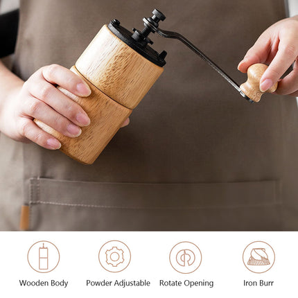 Portable Wooden Manual Coffee Grinder with Steel Conical Burr