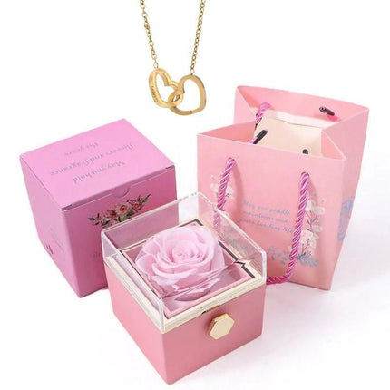 Elegant Stainless Steel Rotating Rose Box with Engraved Heart Necklace - Wnkrs