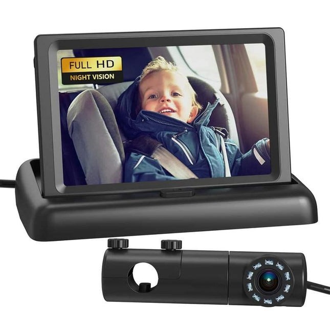 Cámara para coche para bebés con pantalla HD, monitor de 4,3 pulgadas y visión nocturna