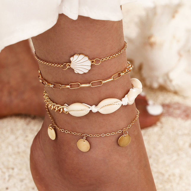 Ensemble de bracelets de cheville avec breloque coquillage et pierre concassée Boho