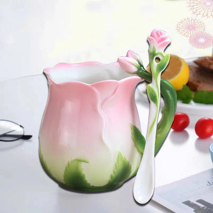 Flower Ceramic Coffee Cup Flower Tea Rose Mug - Wnkrs