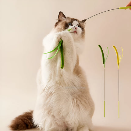 Palo interactivo con plumas para gatos y perros