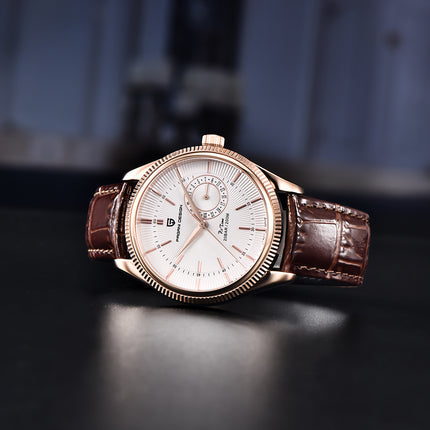 Montre à quartz de luxe pour homme avec bracelet en cuir et aiguilles lumineuses