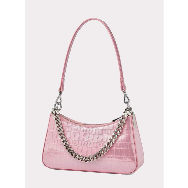 Luxe Alligator Pattern Leather Shoulder Bag with Chain Detail