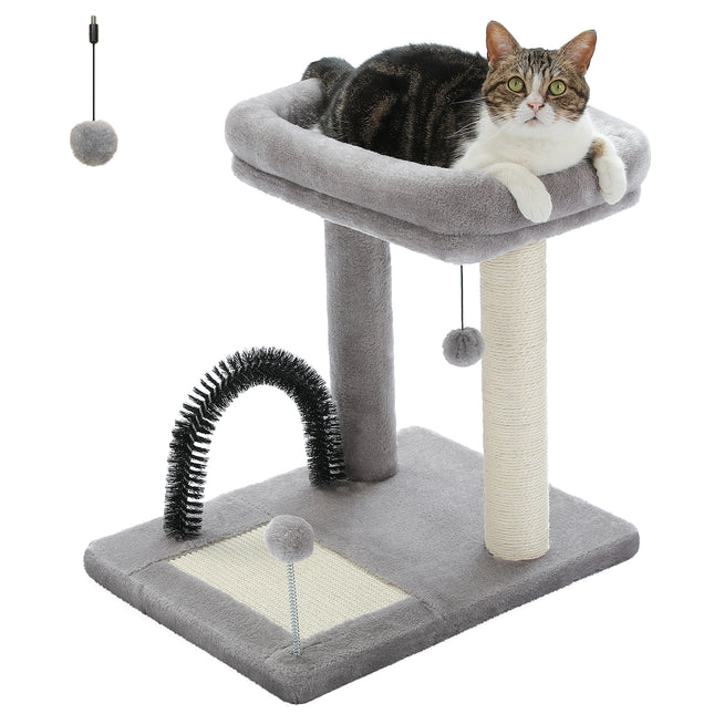 Petit arbre à chat de 50 cm avec grand perchoir, griffoir recouvert de sisal et brosse autonettoyante