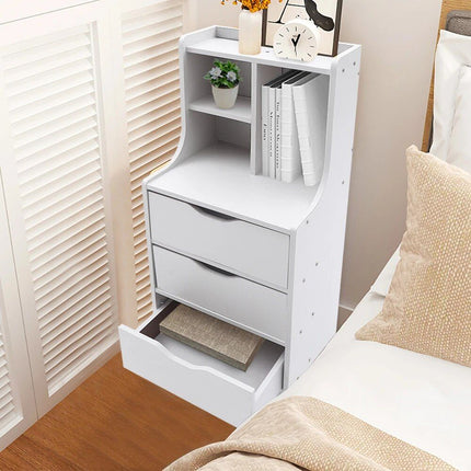 Modern White 3-Drawer Nightstand with Storage Shelves - Wnkrs