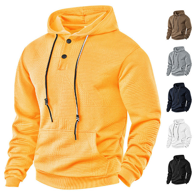 Pull-over uni décontracté à manches longues et capuche pour homme