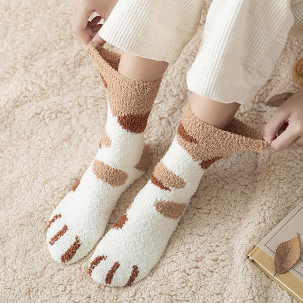 Autumn Winter Kawaii Cat Paw Fleece Women’s Socks