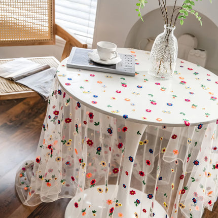 Colorful Floral Embroidered Polyester Tablecloth for Weddings and Events