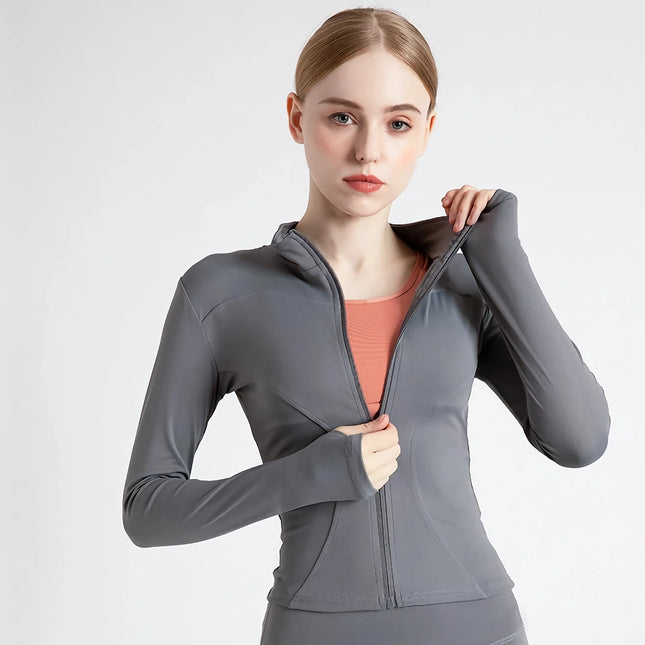 Chaqueta de yoga de secado rápido para mujer: top ajustado con cremallera para correr y hacer ejercicio