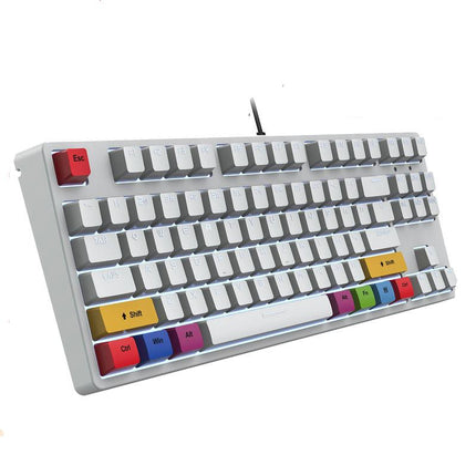 87-Key Wired Mechanical Keyboard with ABS Keycaps, Hot-Swappable Silent Red Switches, and White Backlight for Office and Gaming