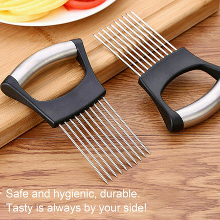 Food Slice Assistant - Stainless Steel Onion Holder Slicer Tomato Cutter NonSlip - Wnkrs