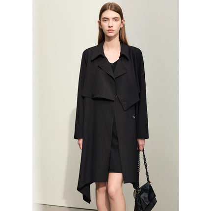 Trench-coat minimaliste chic en deux pièces avec ourlet irrégulier et ceinture pour femme