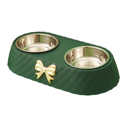 Gamelle double de luxe pour animaux de compagnie avec motif nœud papillon