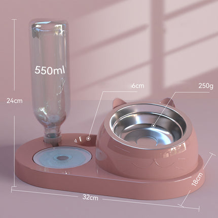 Distributeur d'eau et de nourriture pour chats et petits chiens en acier inoxydable incliné à 16°