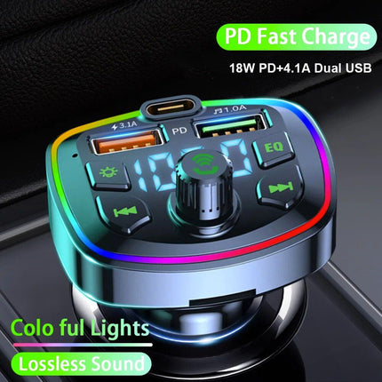 Bluetooth 5.0 Car FM Transmitter with Dual USB PD Charging & LED Backlit MP3 Player - Wnkrs