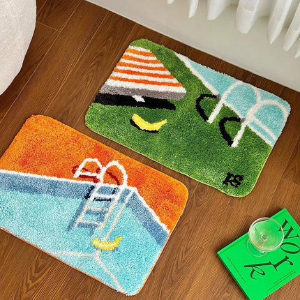 Tapis de porte touffeté doux à motif de piscine - Tapis pour chambre et salle de bain