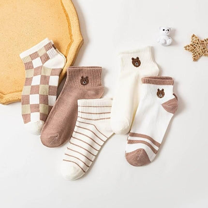 5 pares de calcetines tobilleros con forma de osito de peluche: calcetines cortos y cómodos