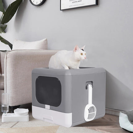 Foldable Top-Entry Cat Litter Box with Odor-Control Filter & Scoop Drawer - Wnkrs