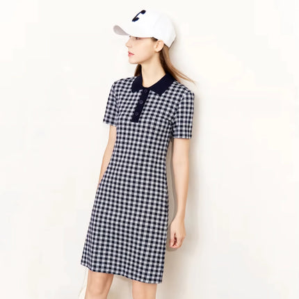 Robe slim à col polo en damier